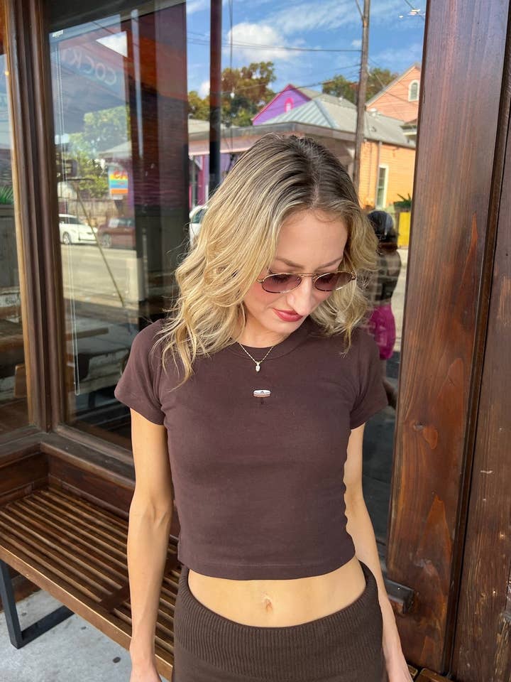 It's the Little Things Ribbed Baby Tee ~ Espresso Martini for wholesale by Shake Your Bon Bon