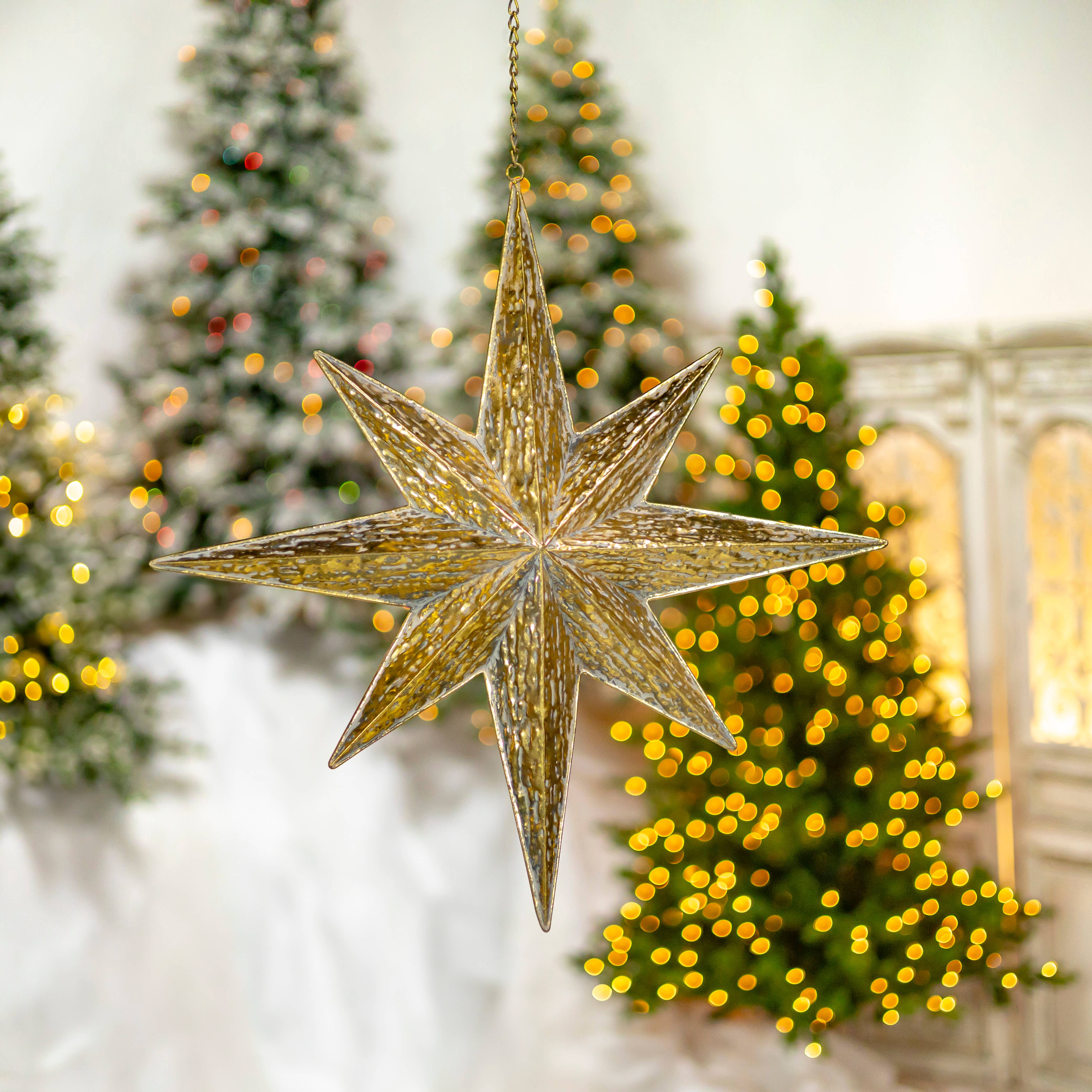 Zaer Ltd. International - Vente Décoration de Noël - Décorations en fer à suspendre « Polaris » en forme d'étoile polaire en or, lot de 63