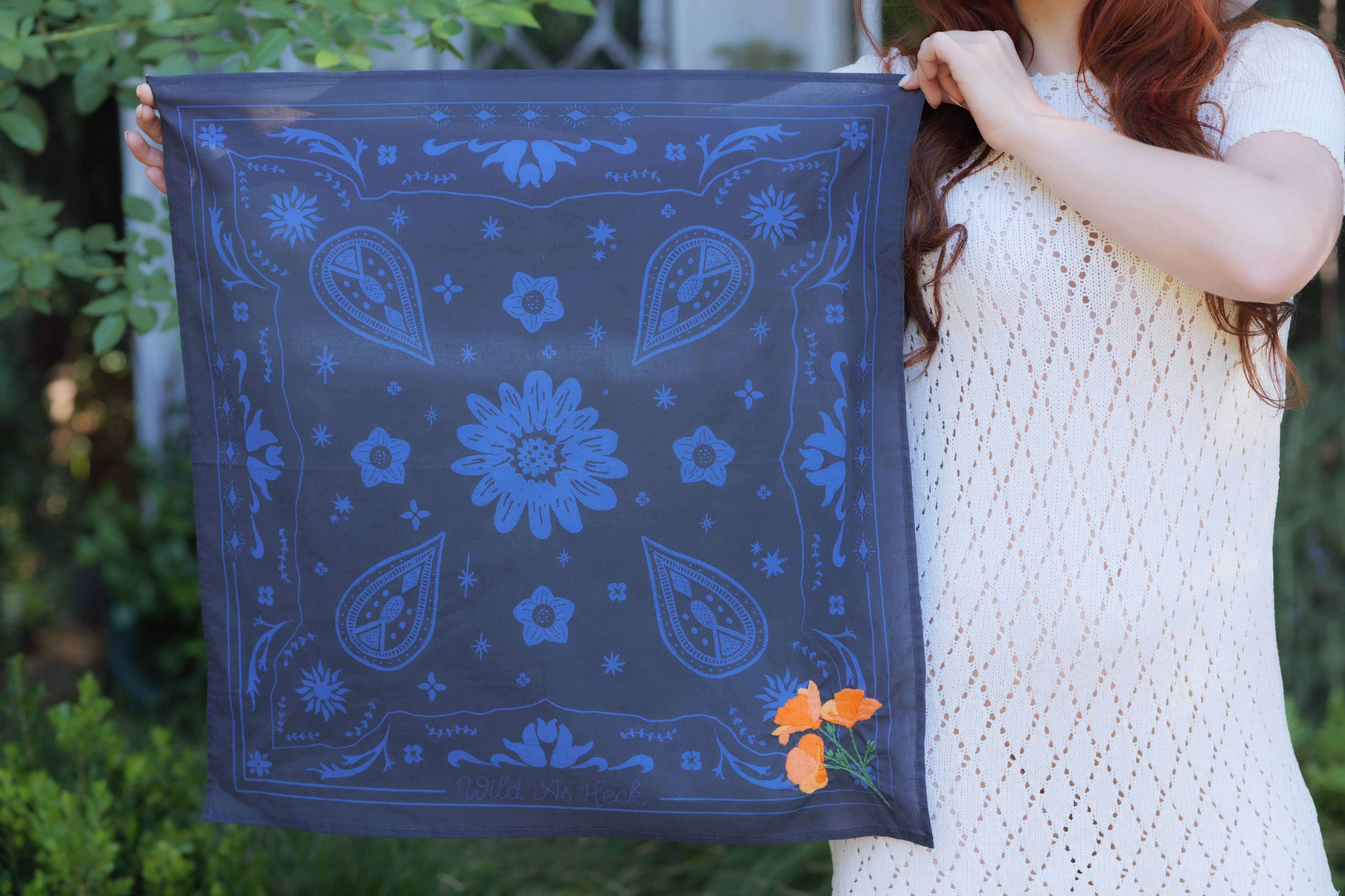 Wild as Heck - Wholesale Bandana - Women's - The Poppy Bandana ( wild rag, embroidered bandana, western)2