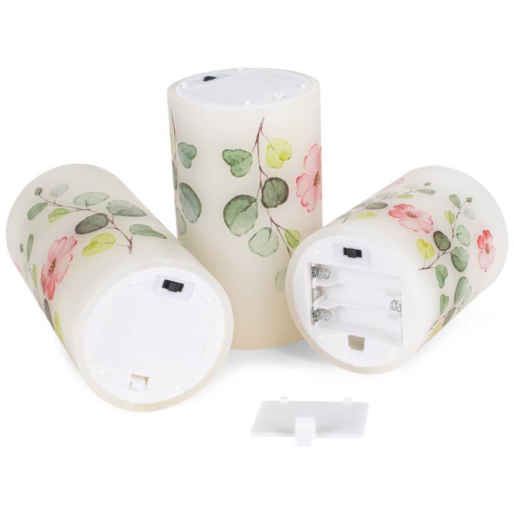 EAST AVENUE - Wholesale Flameless Candle - Floral Pink and Green 6 inch Flameless Candles Set of 34