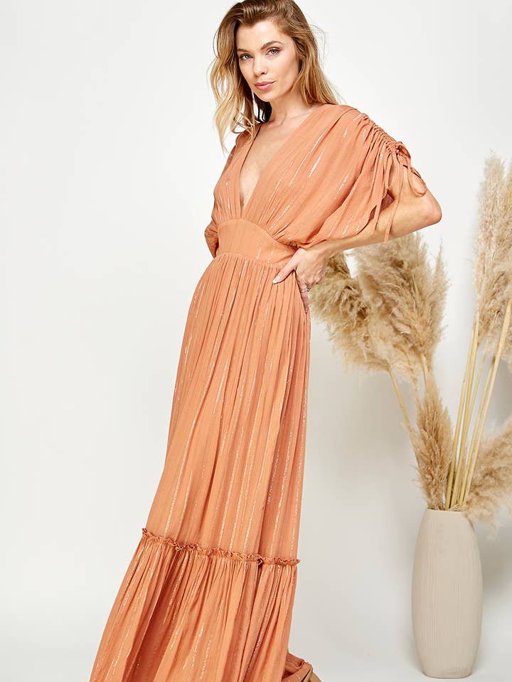 Soleil Gleam Plunge Maxi Dress for wholesale by Sweet Lemon