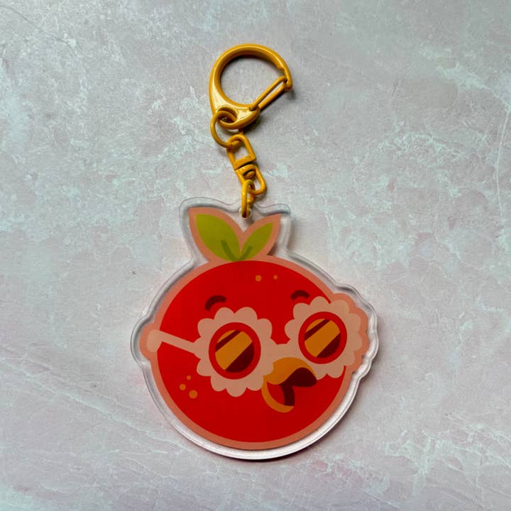 Orange Bird Glasses Acrylic Keychain for wholesale by Charmed & Cozy