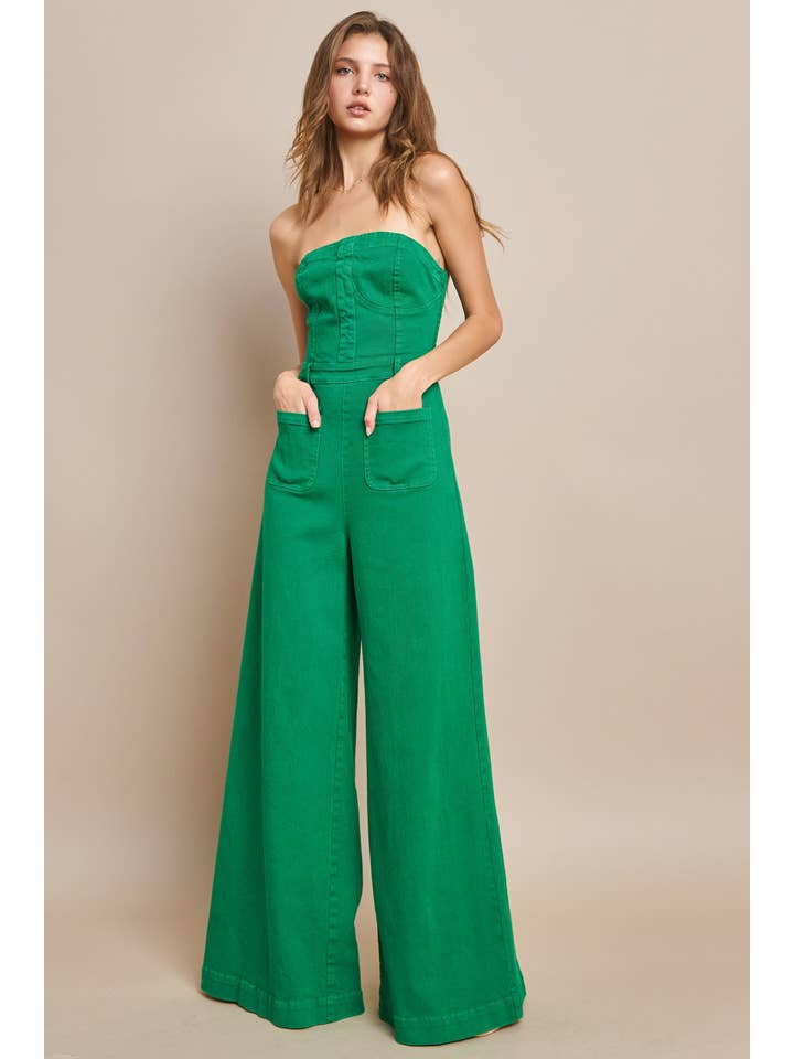 KELLY GRÖN JEANSJUMPSUIT MED VIDA BEN MED ÖPPEN AXEL 4406 KELLY GREEN för wholesale på Faire4