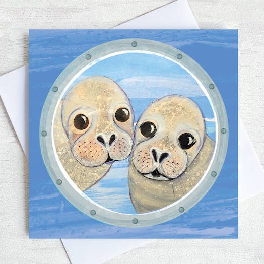 You, Me and the Sea! Seals Coastal Greetings Card for wholesale by Joanne Wishart