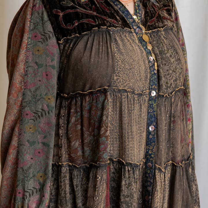 Young Threads - Wholesale Dress - Women's - Artisan Embroidered Jhabla Shirt Dress in Mixed Motifs PLUS5