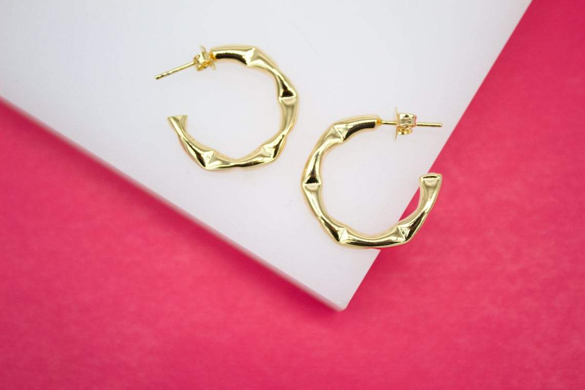 MIA Jewelry - Wholesale Hoop Earrings - 18K Gold Filled Thick Dented Style Hoops Lever Back Earrings (K23-24)0