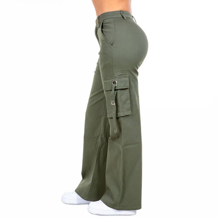 American Bazi - Wholesale Pants - Women's - WIDE LEG CARGO POCKET PANTS-RJH20697