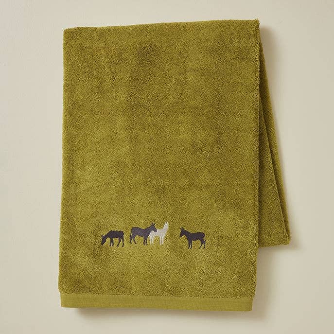 Bath sheet 100x150 RDV au pré olive for wholesale by Sylvie Thiriez