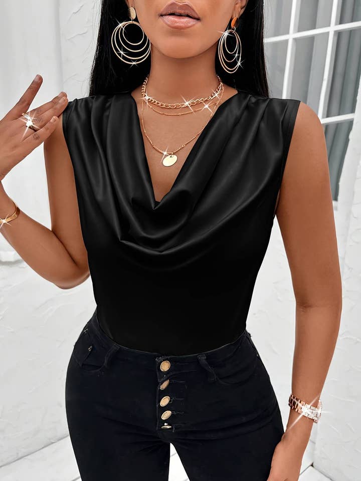 Lily Clothing - Wholesale Blouse - Women's - Sexy swing neck tank top sleeveless satin Top2