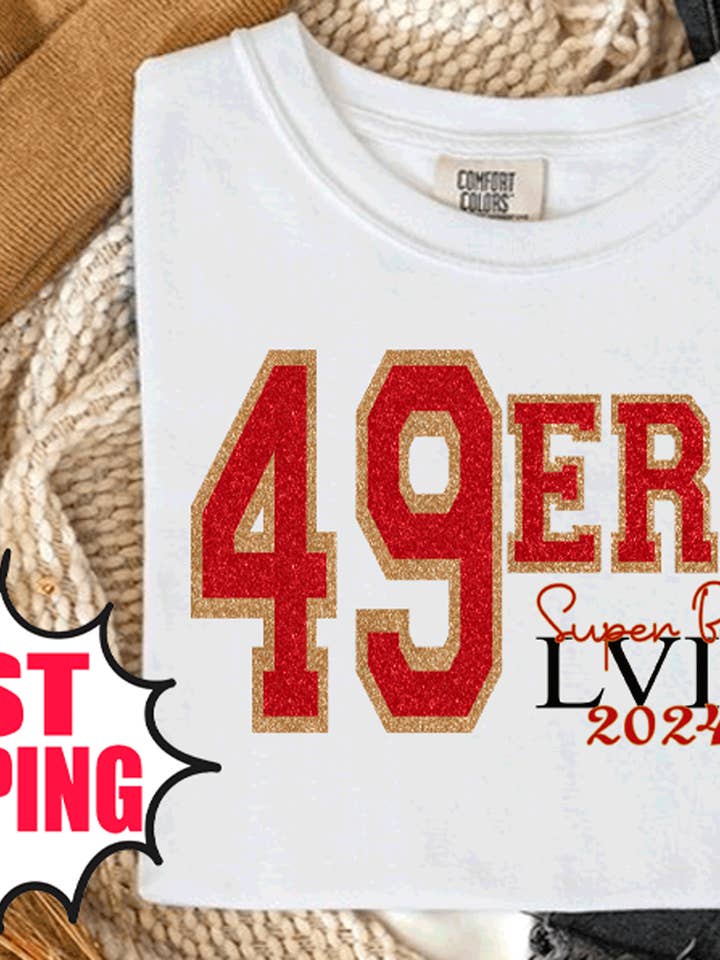 Maillot de football San Francisco Comfort Colors 49ers pour le Super Bowl pour la vente par A Blessed Texas Mess Boutique