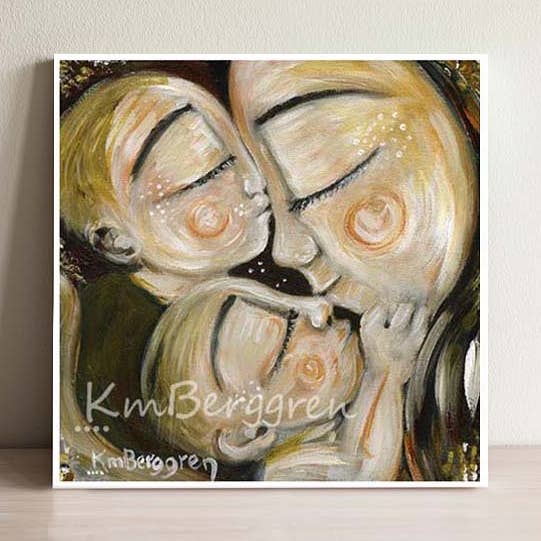 Katie m. Berggren art & design, LLC - Wholesale Art Print - Star Crossed - 2 Toddlers Kissing Mommy Art Print4