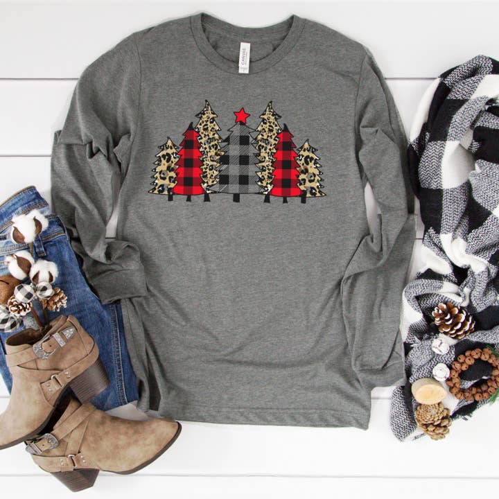 Christmas: Leopard Plaid Tree, Tee, LONG SLEEVE, CASE for wholesale by Top Crate