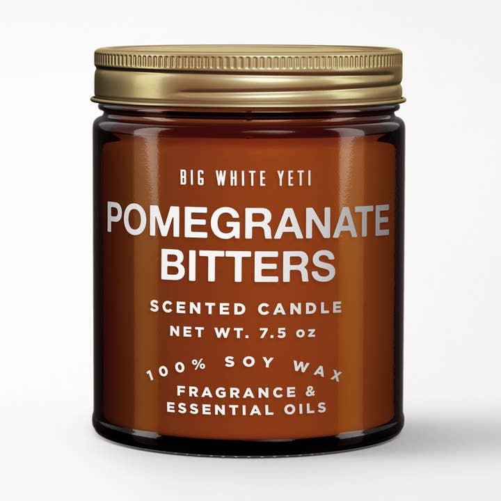 Big White Yeti - Wholesale Jar/Filled Candle - Pomegranate Bitters Soy Candle- 8oz Amber Jar