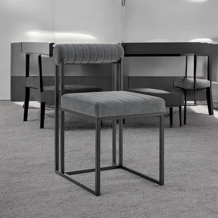 HomeRoots - Wholesale Chair - Set of Two Gray And Black Upholstered Polyester Open Back Dining Side Chairs1