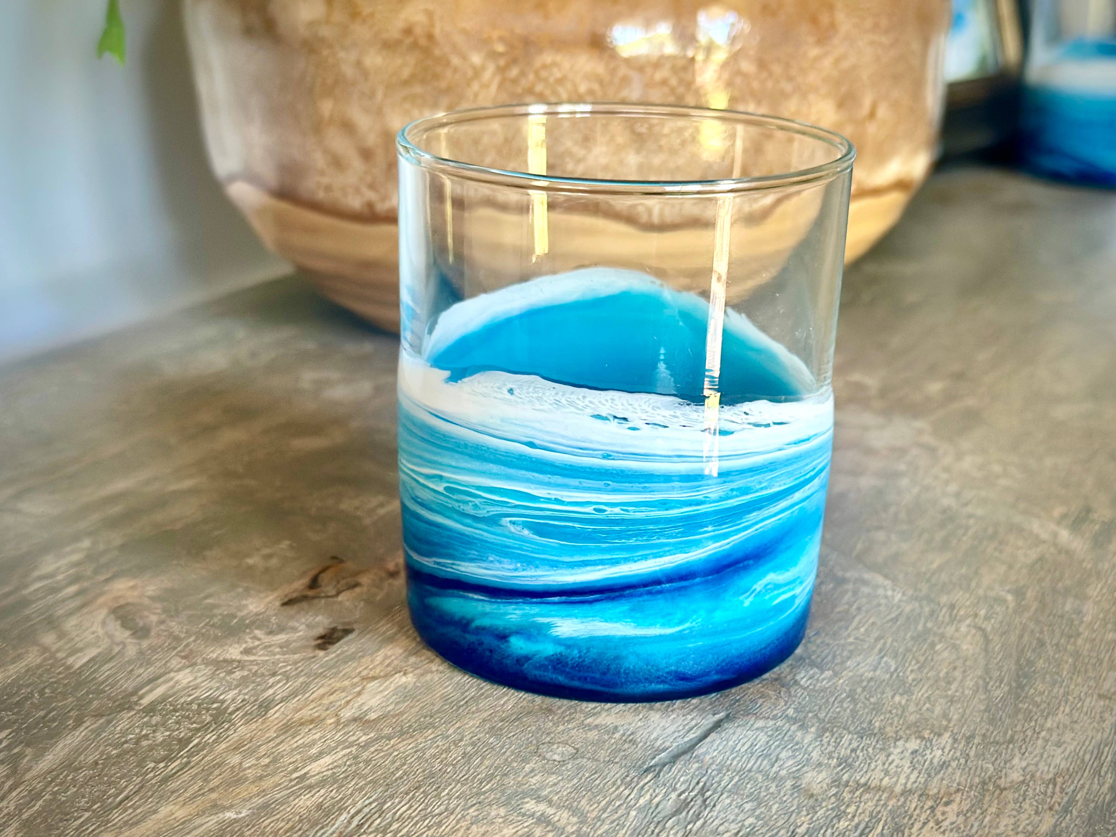 Artful Nests - Wholesale Cocktail/Liquor Glass - Coastal Inspired Rocks Glass with Resin Waves - Glassware 5