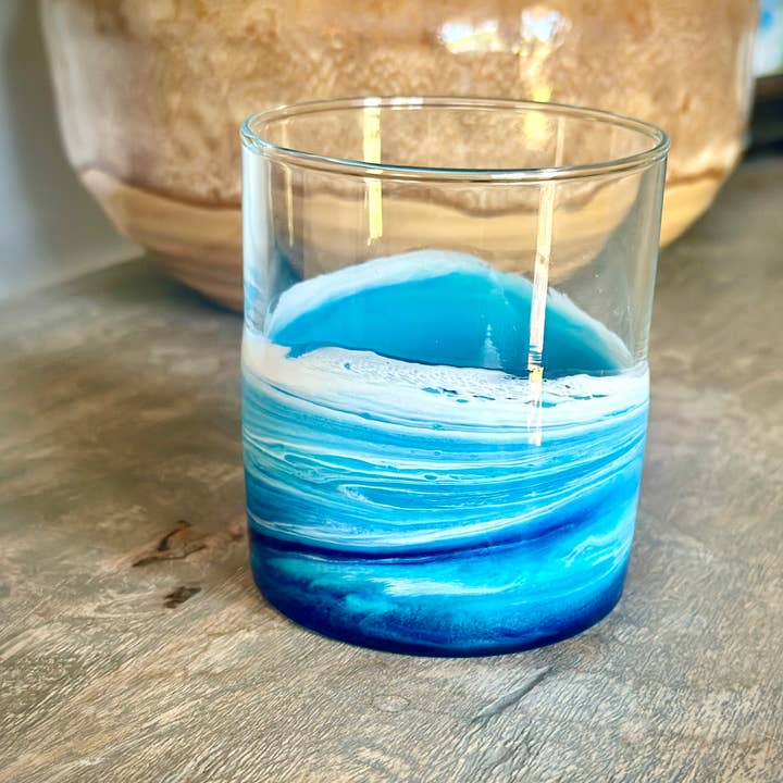 Artful Nests - Wholesale Cocktail/Liquor Glass - Coastal Inspired Rocks Glass with Resin Waves - Glassware 5