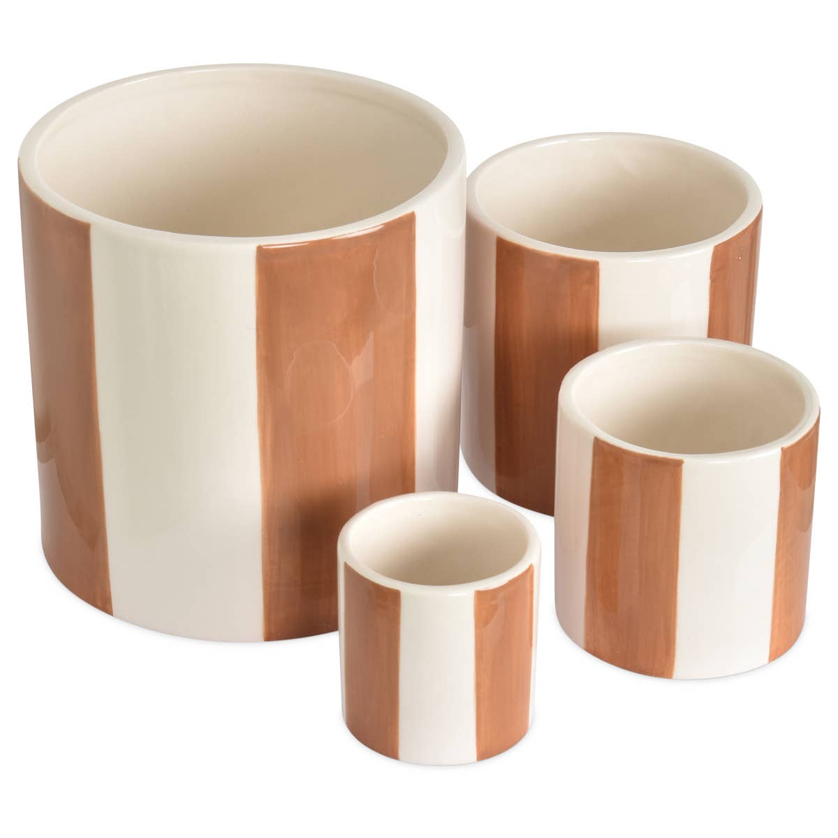 Set of 4 brown striped pots D14 H14cm for wholesale on Faire3