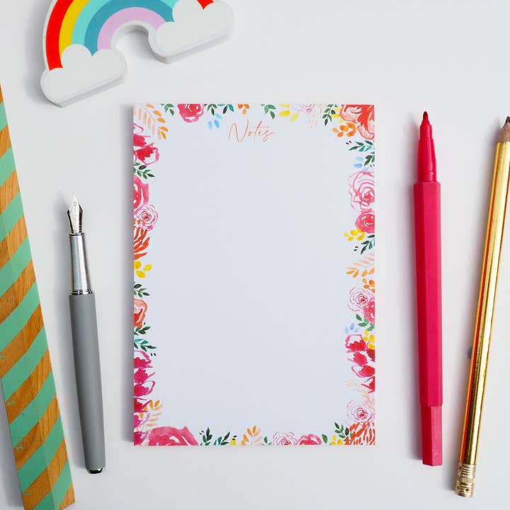 Blocco note A6 con foglie e fiori delicati per la vendita all'ingrosso da parte di Little Fish Stationery