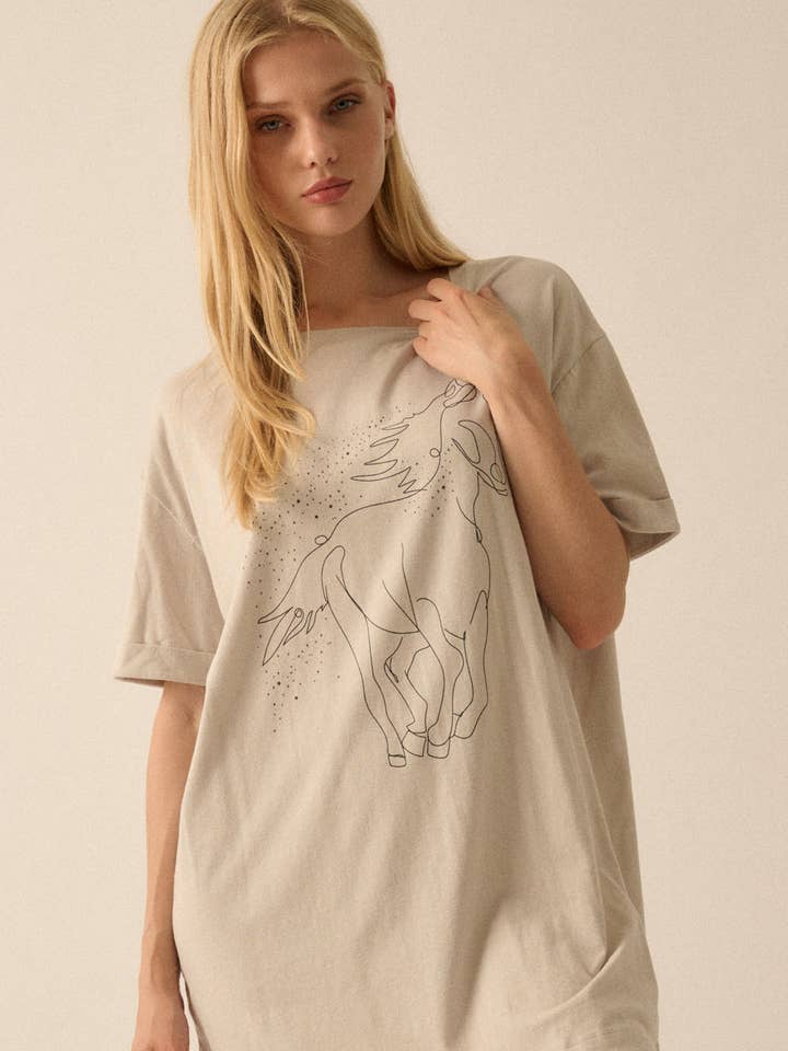 Abstract Horse Vintage-Wash Oversized Graphic Tee for wholesale by Vintage Canvas