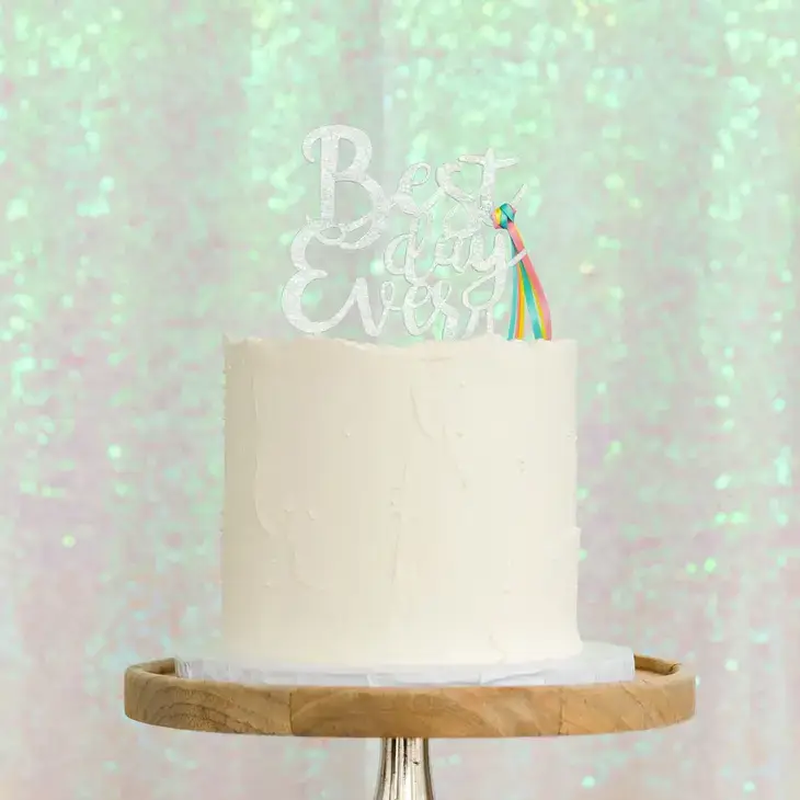 Weddingstar Inc. - Vendita all'ingrosso Topper per torte/cupcake - Topper per Torta in Acrilico Argento Iridescente - Giorno Migliore di Sempre0