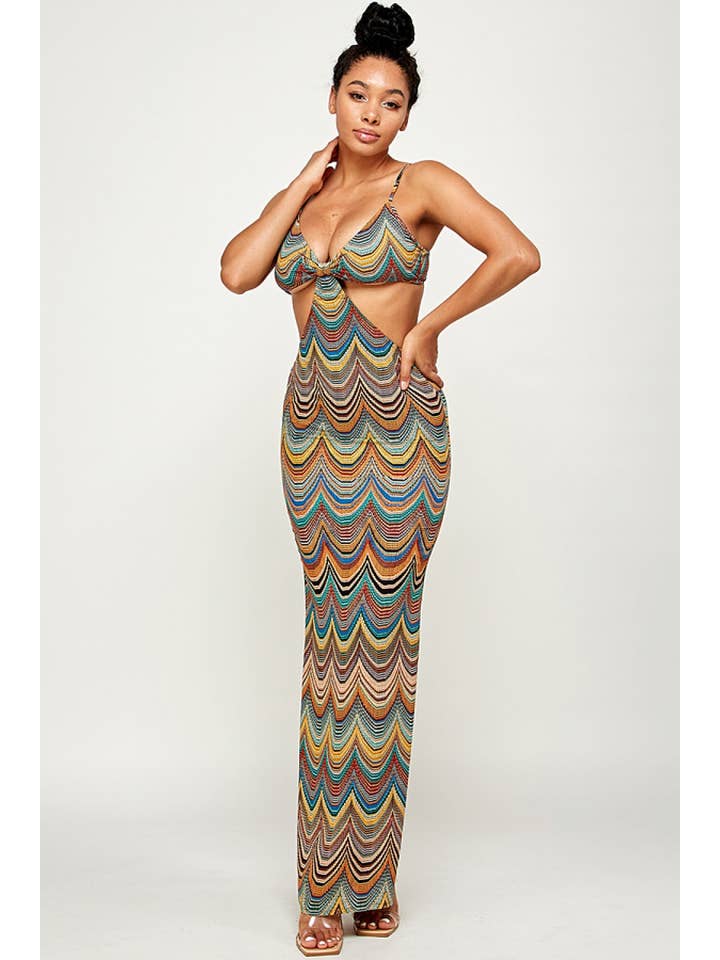 RIVIR - Wholesale Dress - Women's - CUTOUT PRINT MAXI DRESS-AM097D