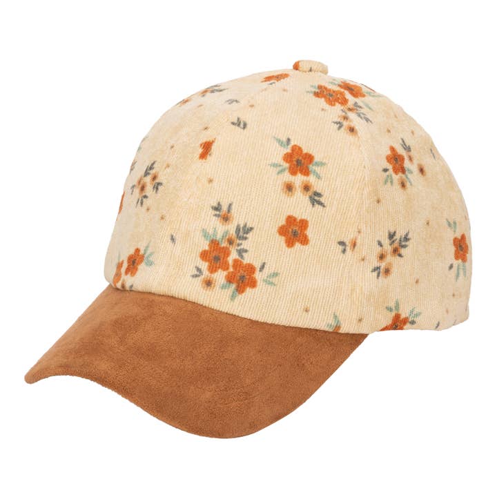 Casquette florale en velours côtelé pour enfants avec bord en faux daim pour la vente par Bay Sky Home
