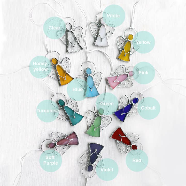 ArtKvarta - Wholesale Ornament - Handmade Angels With Lace Wings, Stained Glass & Silver Meta
