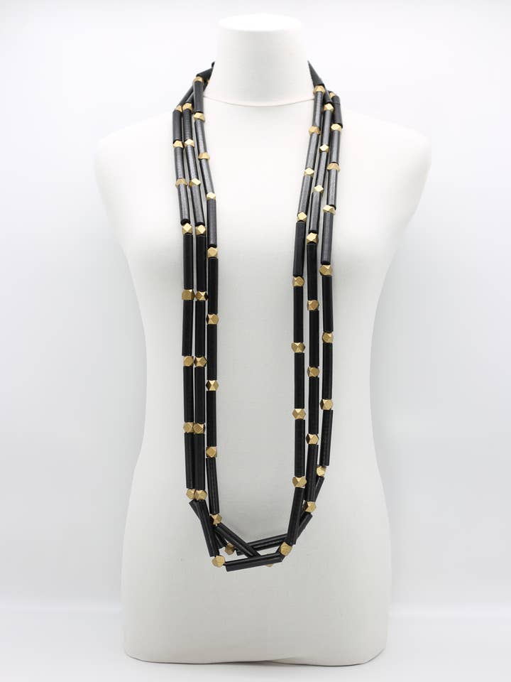 3 Strand Recycled Wooden Tube Necklace for wholesale by Jianhui London