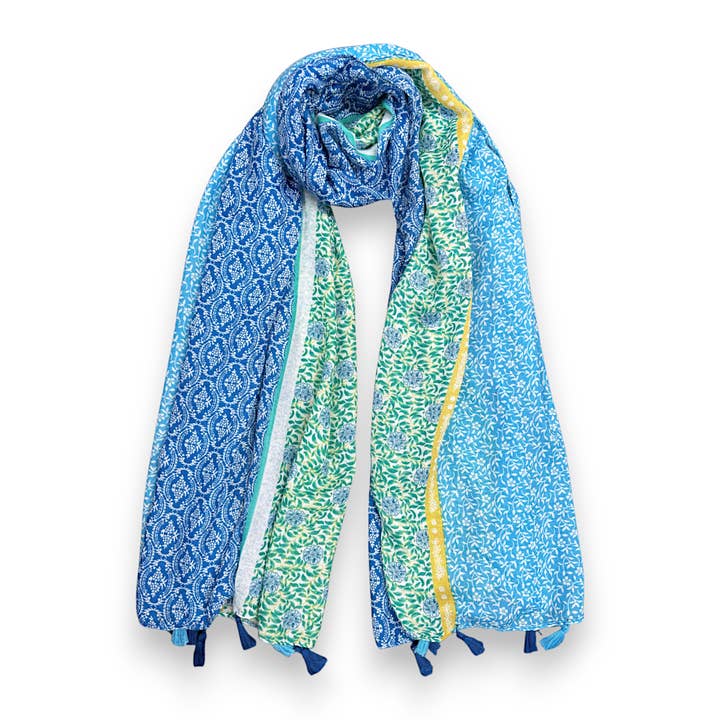 Lili Scarves - Wholesale Scarf - Women's - Vibrant Multicolor Floral Patchwork Tassels Scarf