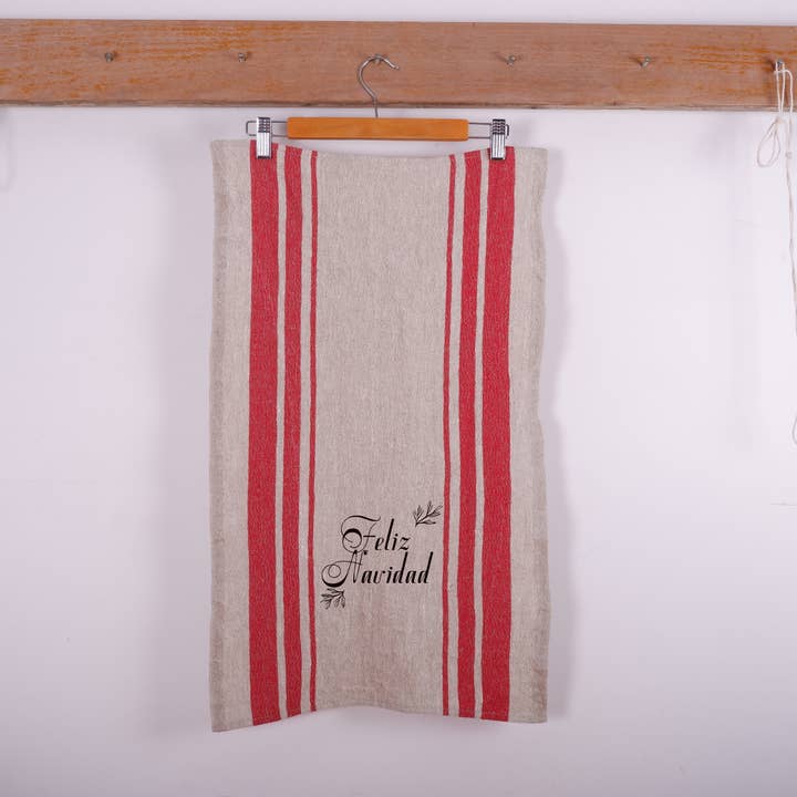 NorraVilla - Wholesale Tea Towel - Feliz Navidad Stripe Vintage Linen Kitchen Towel 4