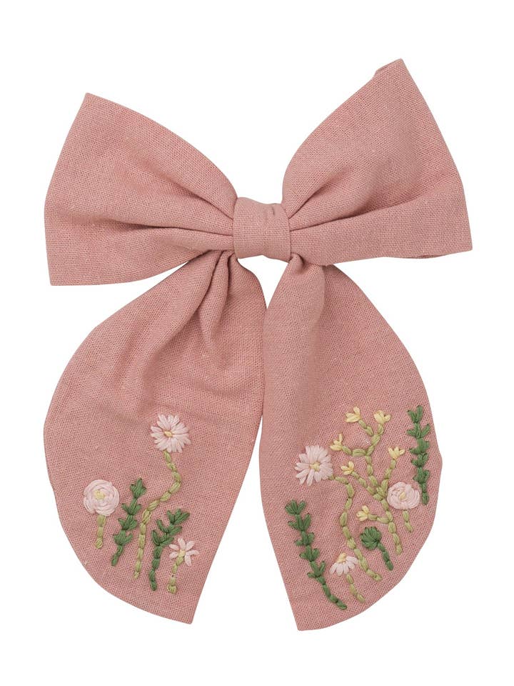 Embroidered Perfect Bow Clip - Pink for wholesale by Project 6 NY Kids