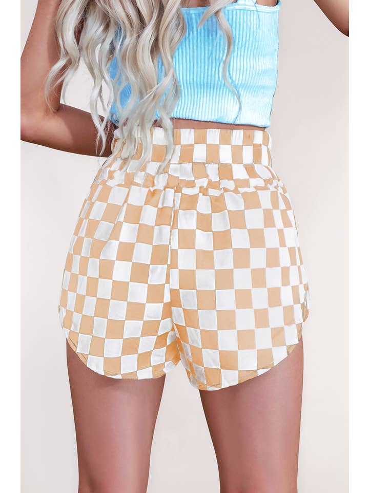 LA Society - Wholesale Shorts - Women's - Checkered Print High Waist Casual Shorts