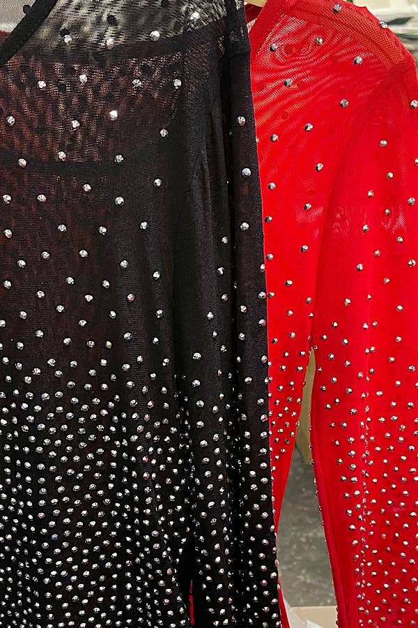 Curve Market - Wholesale Bodysuit - Women's - PLUS SIZE RHINESTONE STUDDED MESH BODYSUIT11