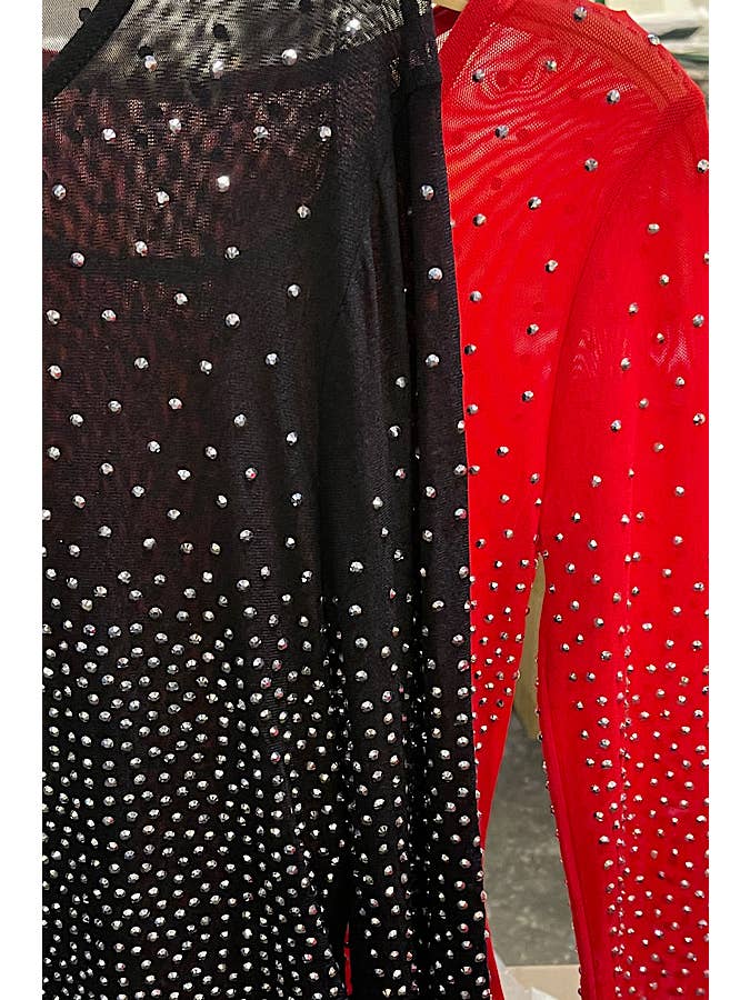 Curve Market - Wholesale Bodysuit - Women's - PLUS SIZE RHINESTONE STUDDED MESH BODYSUIT11