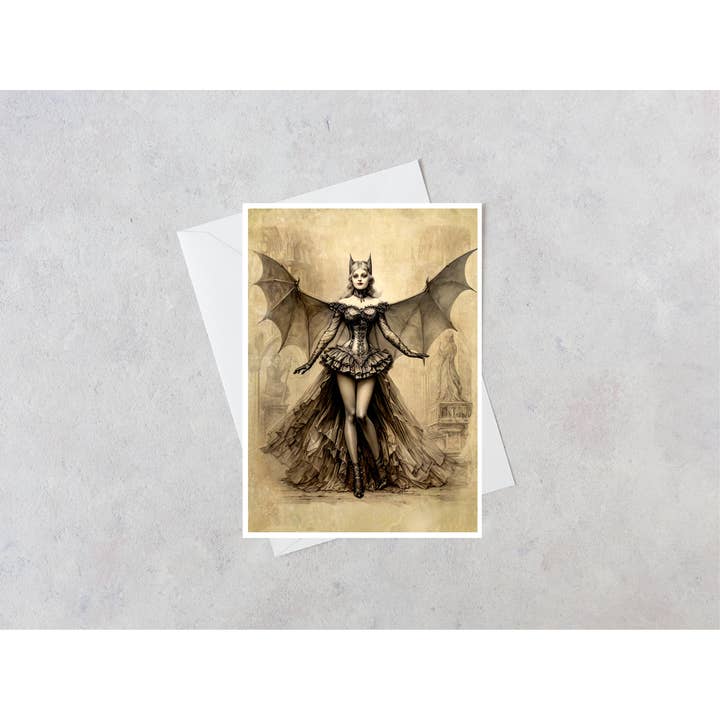 Salty Alyce - Wholesale Everyday Greeting Card - Victorian Bat Woman Costume Blank Card 16RD
