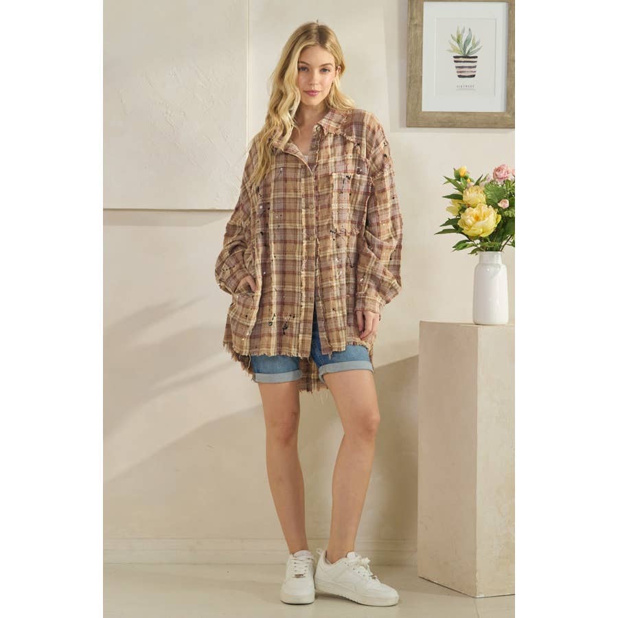 Oli&Hali – wholesale Shirt – Women’s – WASHED BUTTON DOWN LONG SLEEVE PLAID SHIRT9