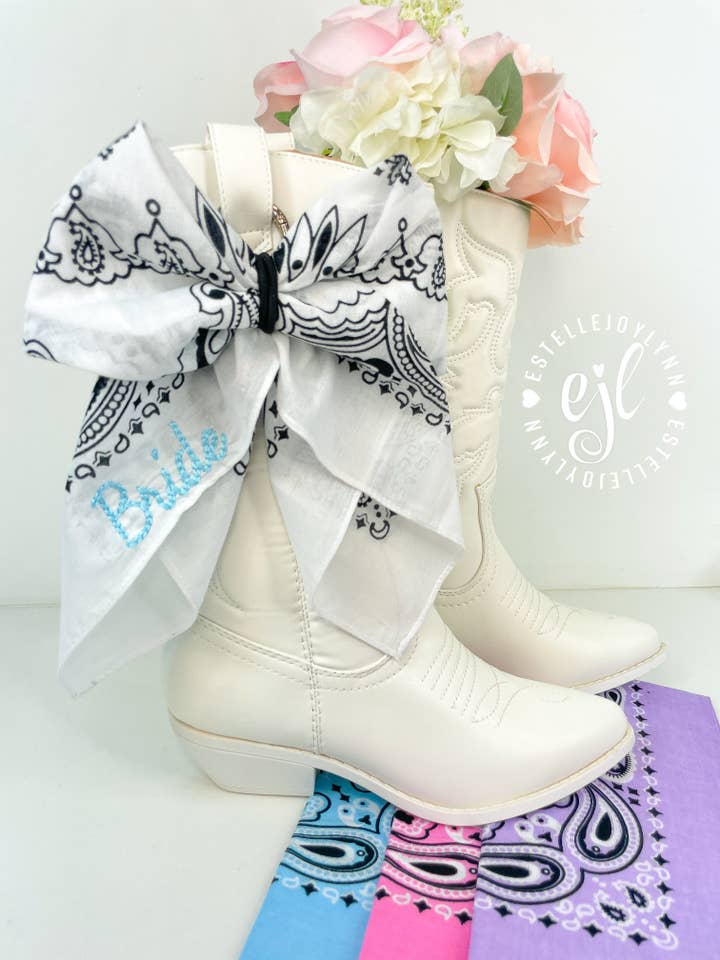 Cowboy Boot Bandana Bow Custom Embroidered / School Spirit for wholesale by EstelleJoyLynn, LLC