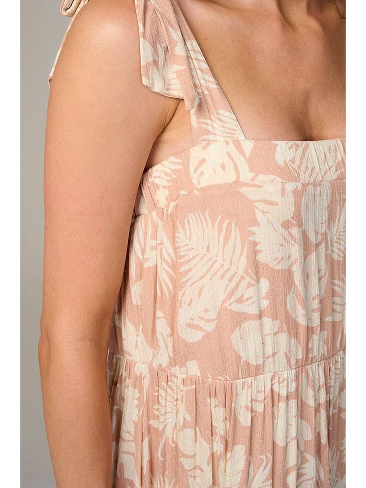 MAUVE SQUARE NECK TIERED FLORAL MAXI DRESS for wholesale on Faire