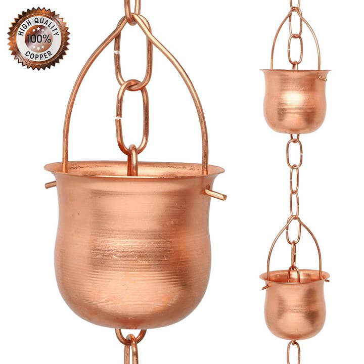 Marrgon - Wholesale Outdoor Ornament/Decor - Marrgon Copper Rain Chain with Pot Style Cups for Gutter