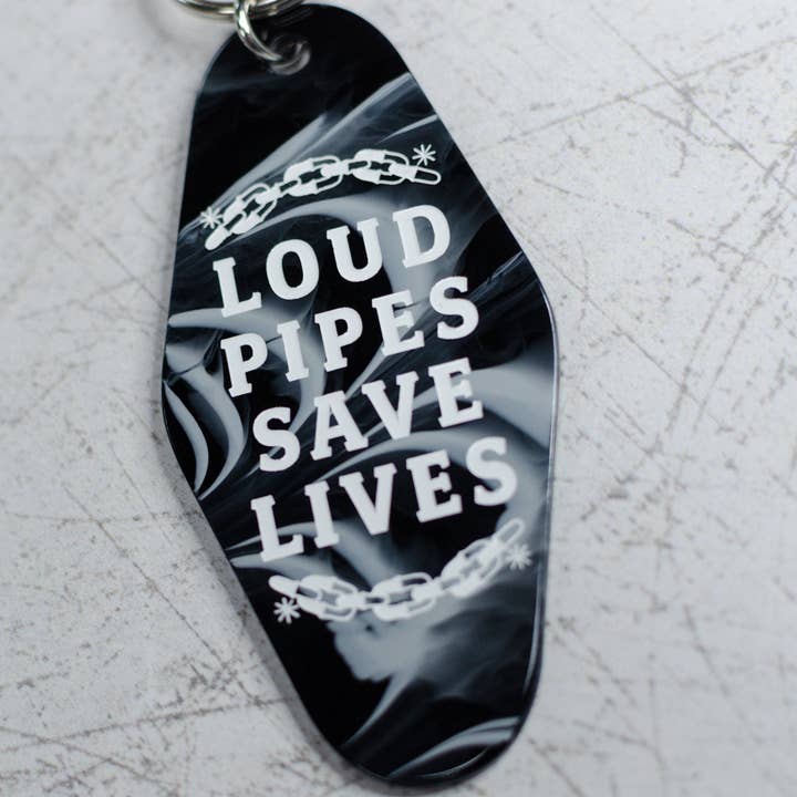 Loud Pipes Save Lives Motel Keychain for wholesale by Rock And Rose Motel