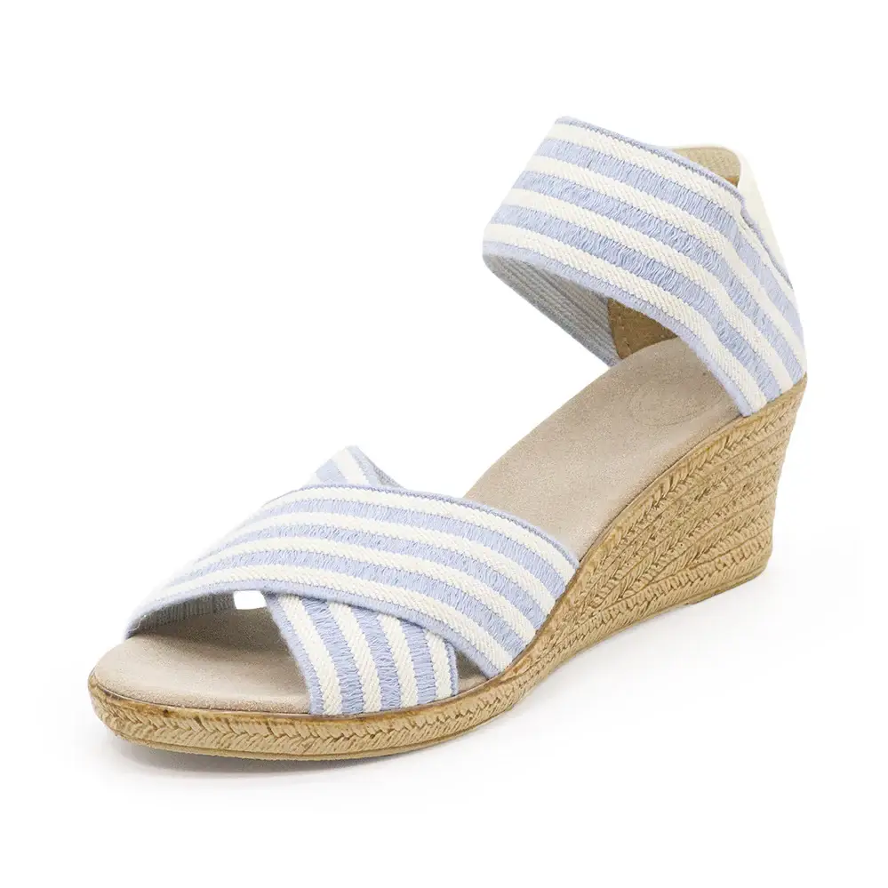 Charleston Shoe Co. - Wholesale Sandals - Women's - Cannon Stripes - Criss Cross Wedge Stretch Sandal1