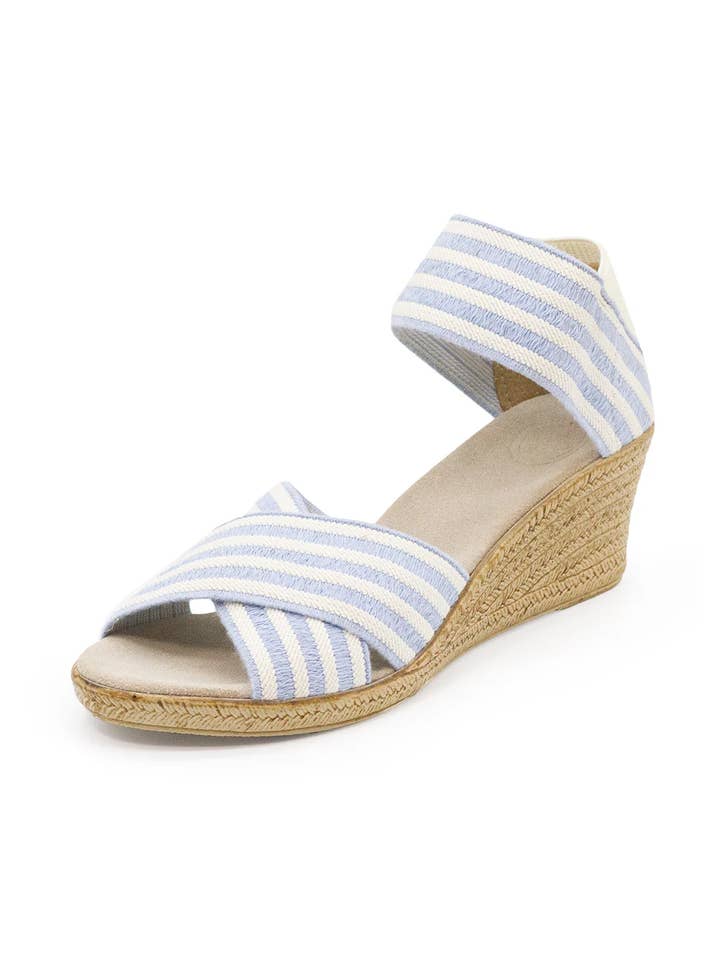 Charleston Shoe Co. - Wholesale Sandals - Women's - Cannon Stripes - Criss Cross Wedge Stretch Sandal1
