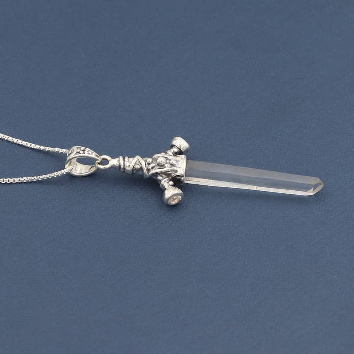 Lemurian Quartz Sword Pendant: 925 Silver Gemstone Jewelry for wholesale by Jay Jools
