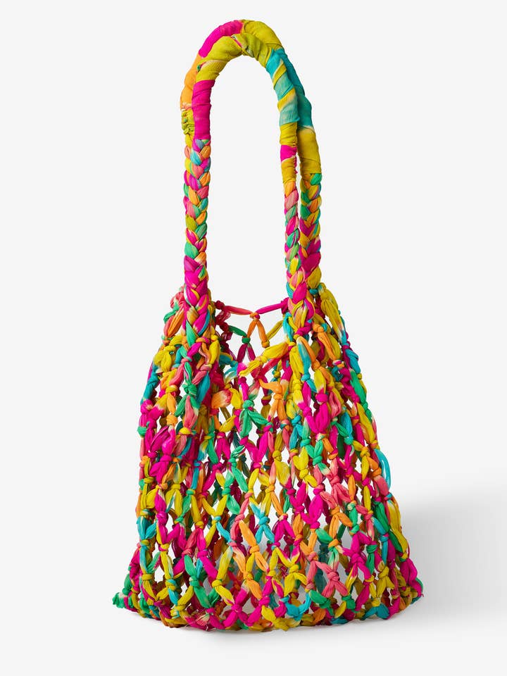 Sac cabas Tokari Market - Tissu sari recyclé assorti pour la vente par Matr Boomie Fair Trade