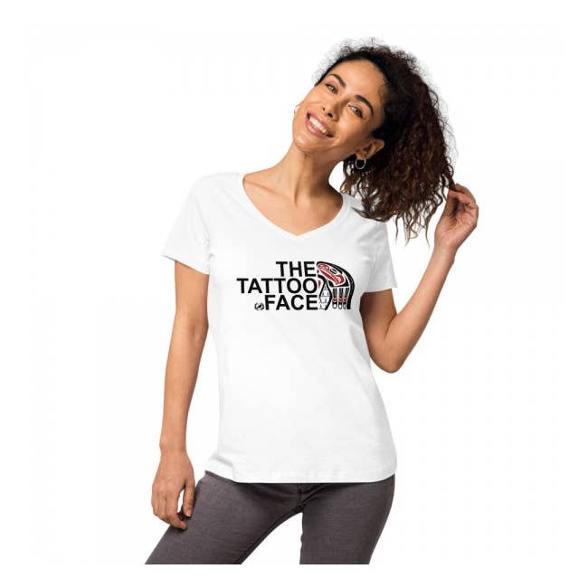 THE TATTOO FACE dame t-shirt med slim pasform og v-hals for engroshandel hos Locu Clothing