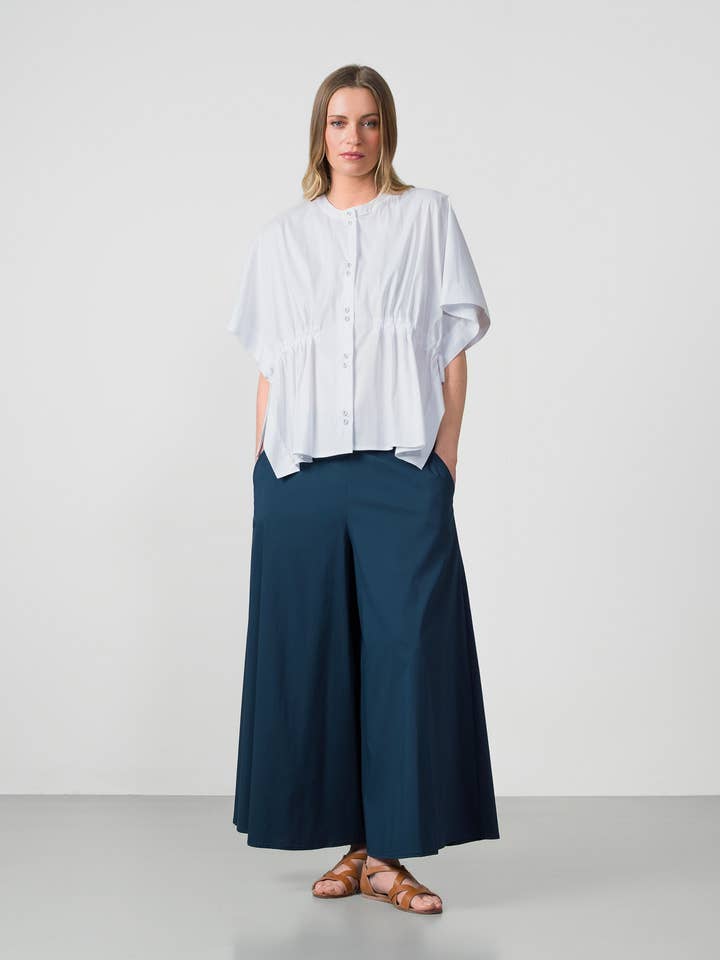 Blusa ampia in popeline con arricciature in vita per la vendita all'ingrosso da parte di Etiem