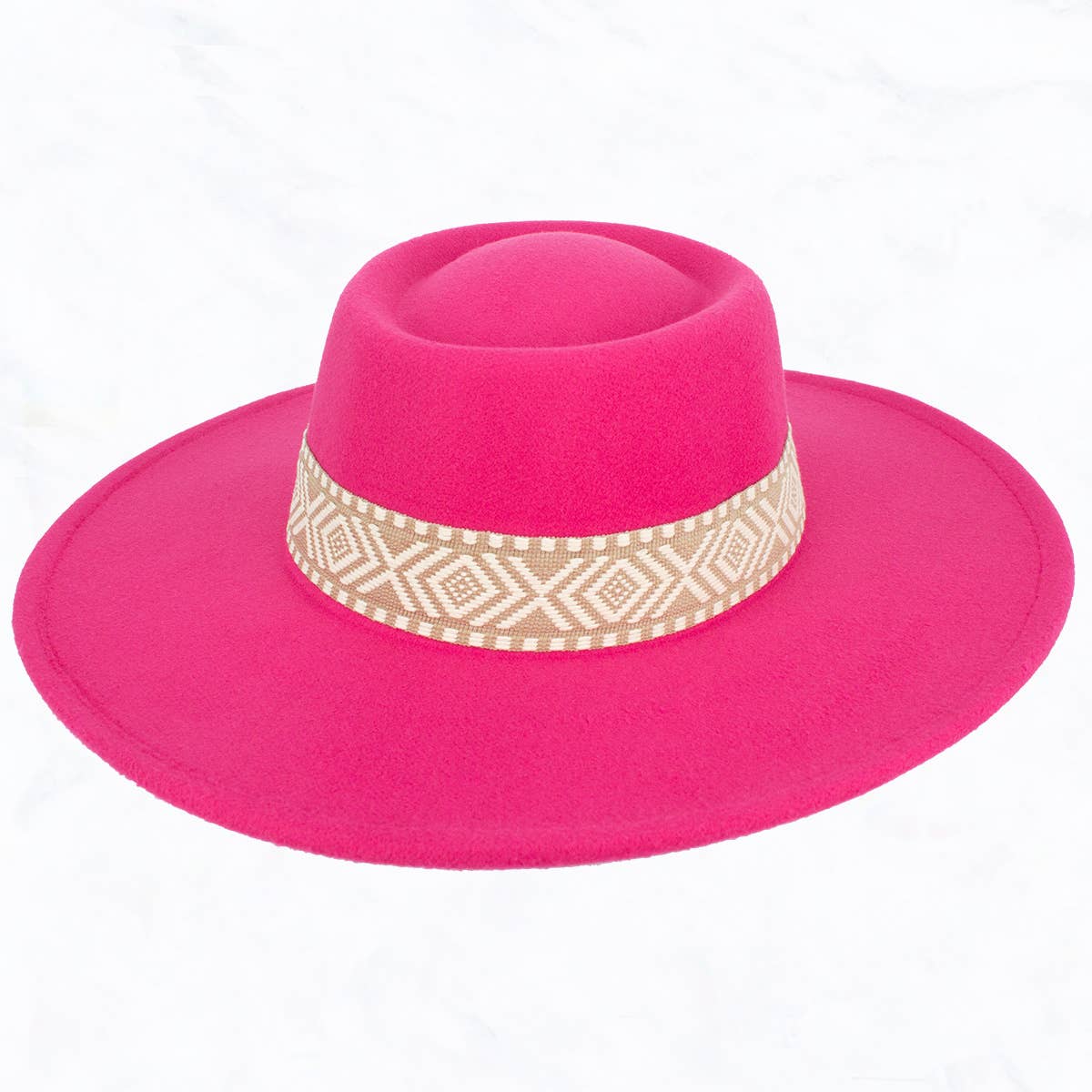 Suzie Q USA - Wholesale Fedora - Women's - Big Brim Concave Top Aztec Pattern Belt Jazz Hat8