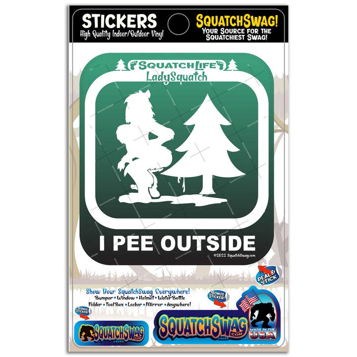 Ich pinkle draußen! LadySquatch - Bigfoot, Sasquatch Aufkleber für den Großhandel von SquatchSwag