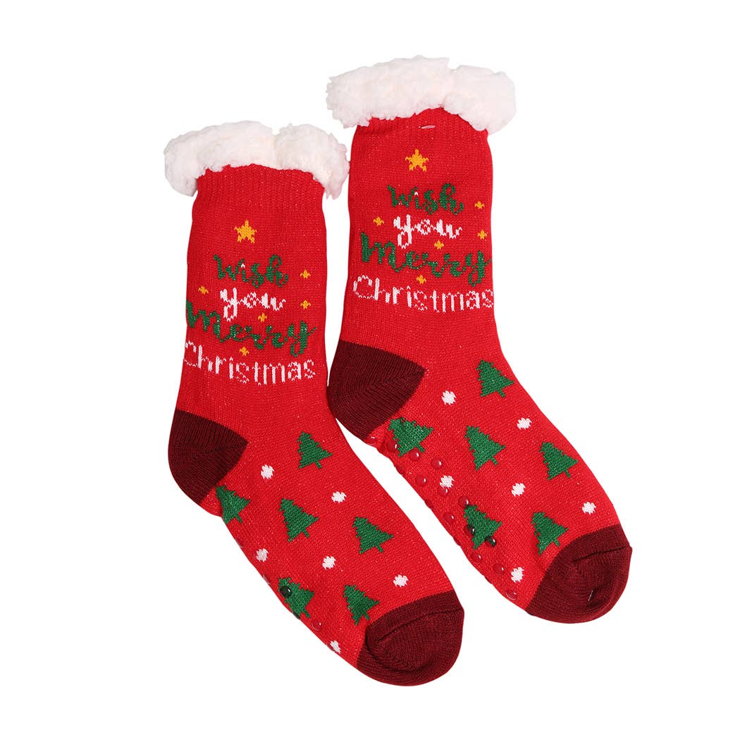  ASSORTED COLORS Christmas Grip Sherpa Slipper Socks for wholesale on Faire2
