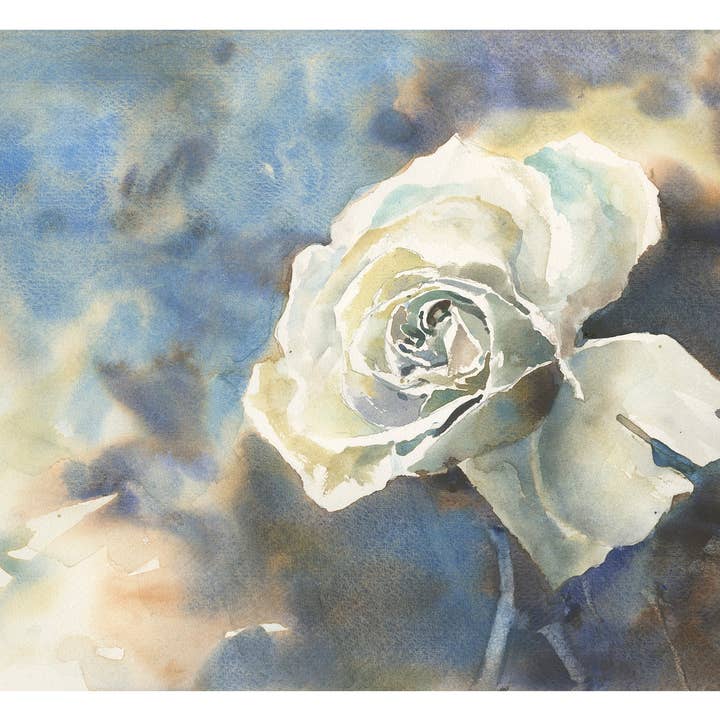 Bloemenschilderij roos aquarel landschap, bloemen woondecoratie trendy wandkunst kleurrijk kunstwerk voor in huis voor wholesale door Ryan Fox Fine Art